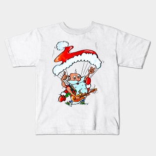 Santa Claus Playing Guitar and Skydiving Kids T-Shirt